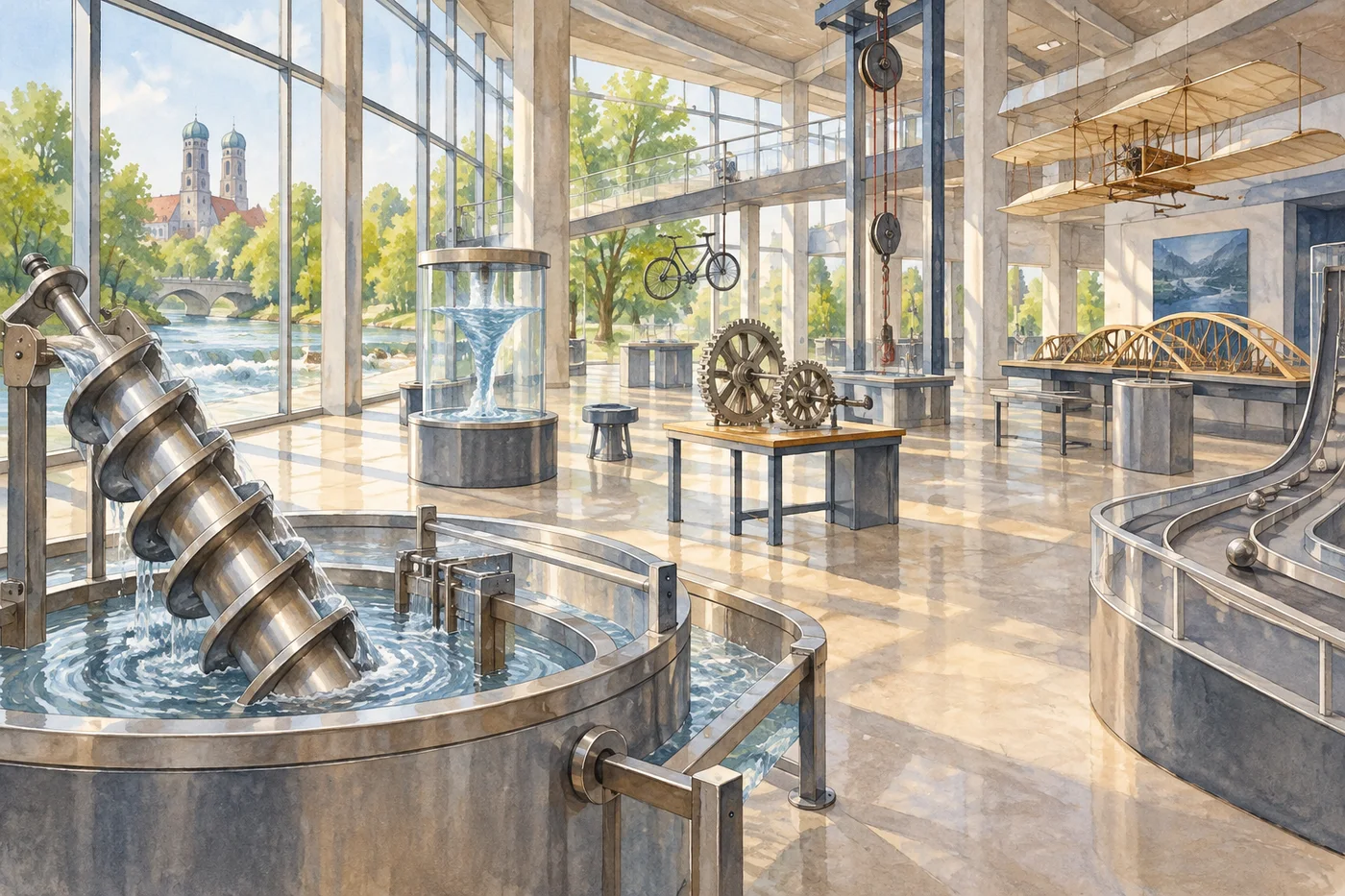 Hands-on exhibits and interactive stations inside the Deutsches Museum’s children’s area.