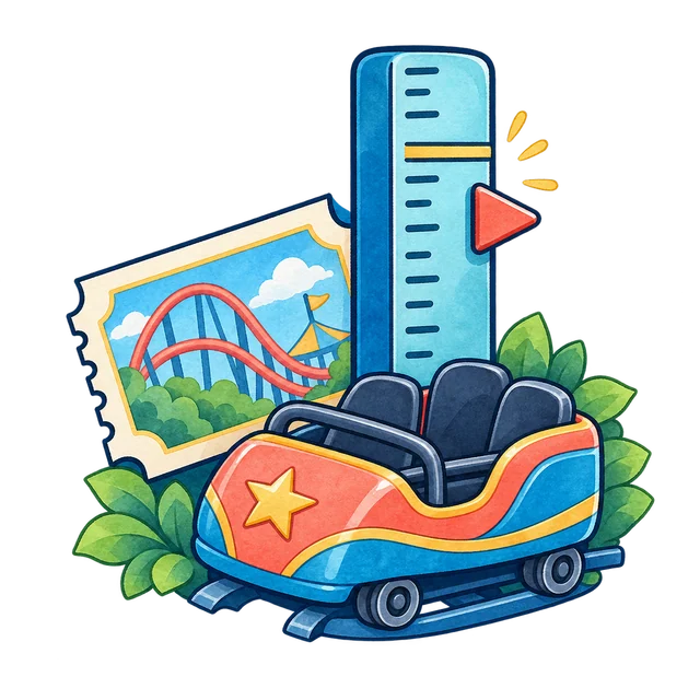 Watercolor ruler, blank park ticket, and coaster car